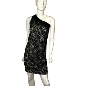 Vintage The‎ limited black lace one shoulder sleeveless mini dress 4 cocktail